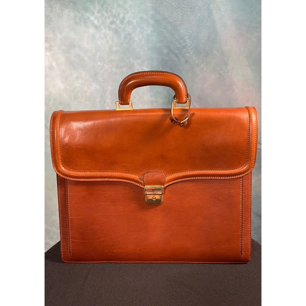 Alessandro Venanzi Mens Brown Leather Briefcase Made in Italy Professional Bag